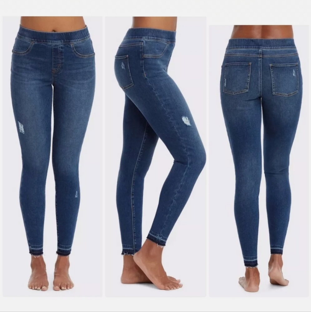 SPANX Distressed Skinny Ankle Jeans Medium Wash Size Large